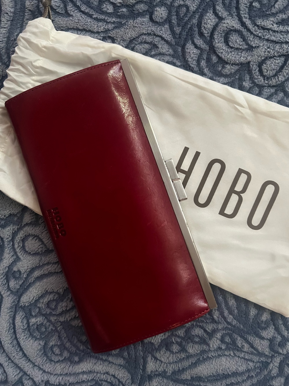 HOBO Burgundy Leather Frame-Top Clutch Wallet